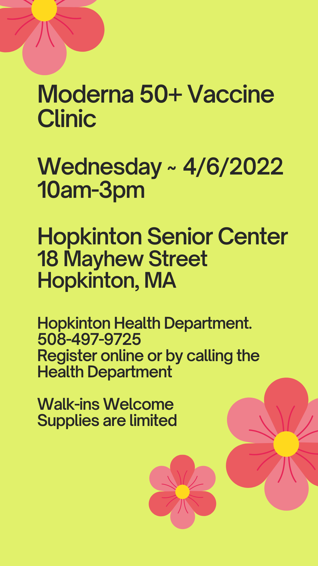 Your Story - Vaccine Clinic 3722 1-3pm Town Hall Hopkinton Health Department Moderna ages 18+.png