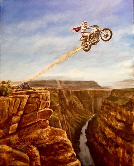 16 x 20 Evel Knievel jumps the Grand Canyon.