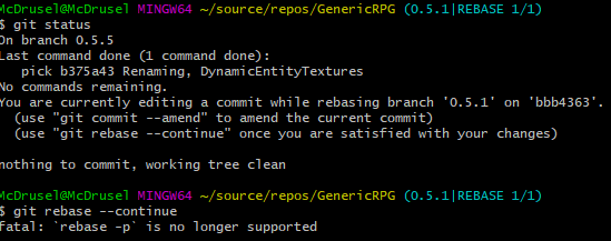 git rebase -p no longer supported" but needed