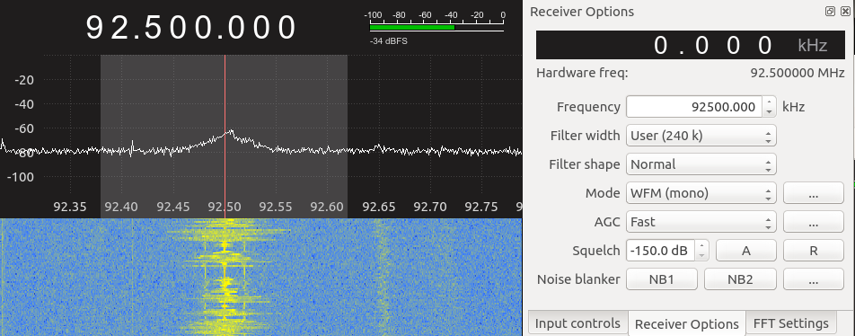 GQRX screengrab showing FM
      bandwidth