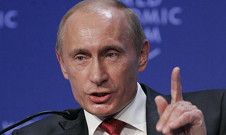 Vladimir Putin, the Russian prime minister, speaking at Davos
