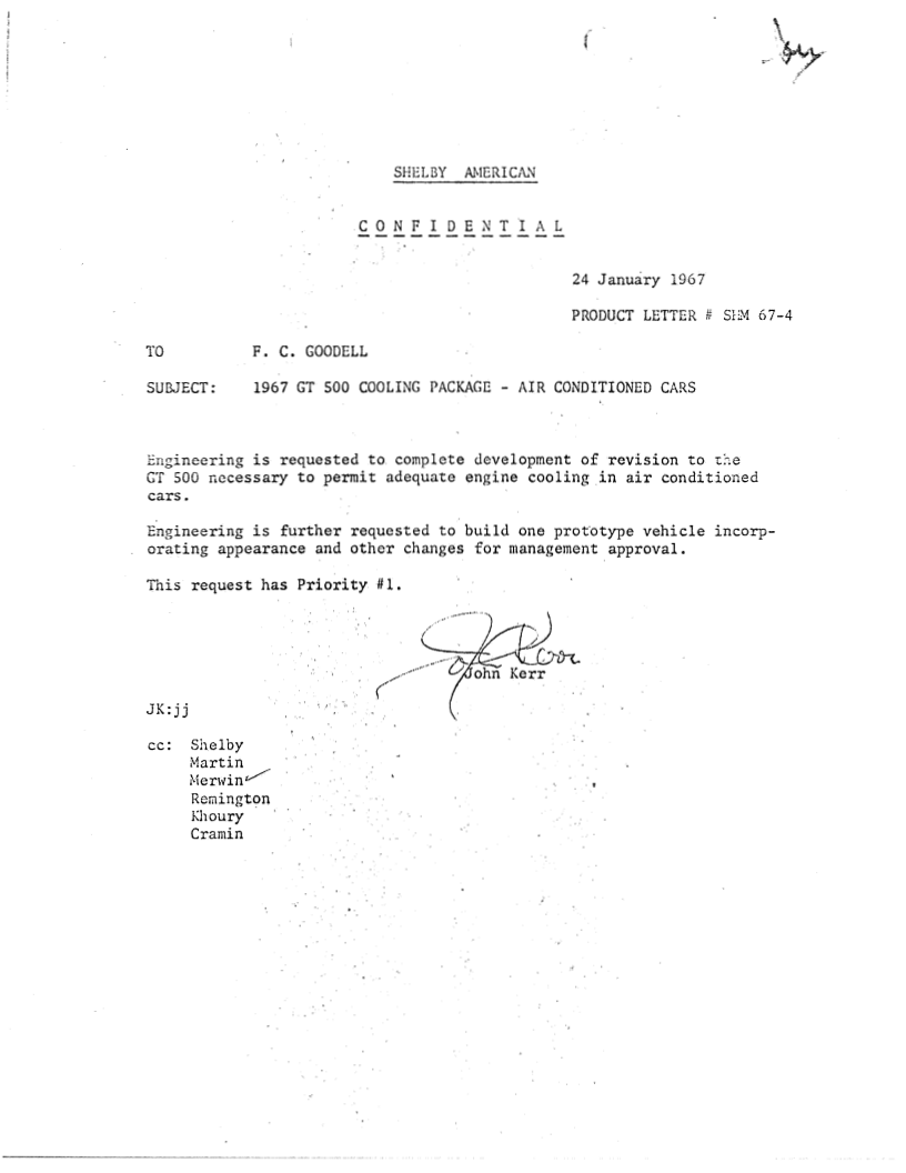 1967-01-24 Memo (Confidential) Regarding Overheating GT500 AirCon cars.png