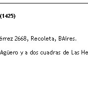 Juan María Gutiérrez 2668, Recoleta, BAires.
Entre Laprida y Agüero y a dos cuadras de Las Heras y Pueyrredón.
Recoleta B.Aires (1425)
