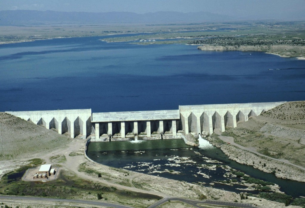Pueblo Dam,
                      located on the Arkansas River, is among several
                      dams in the Rocky Mountains targeted for
                      installation of hydroelectric turbines.
                      Photo/Bureau of Reclamation